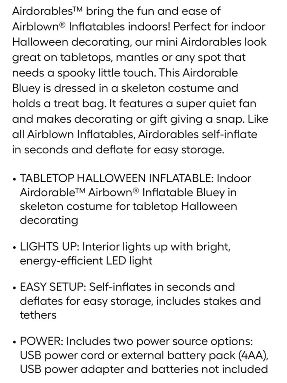Bluey Inflatable Skeleton Costume Indoor Halloween Decor 2ft NIB